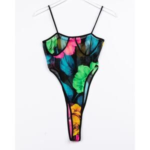 CHERIE LOS ANGELES Floral Mesh Bodysuit Made in USA Size M